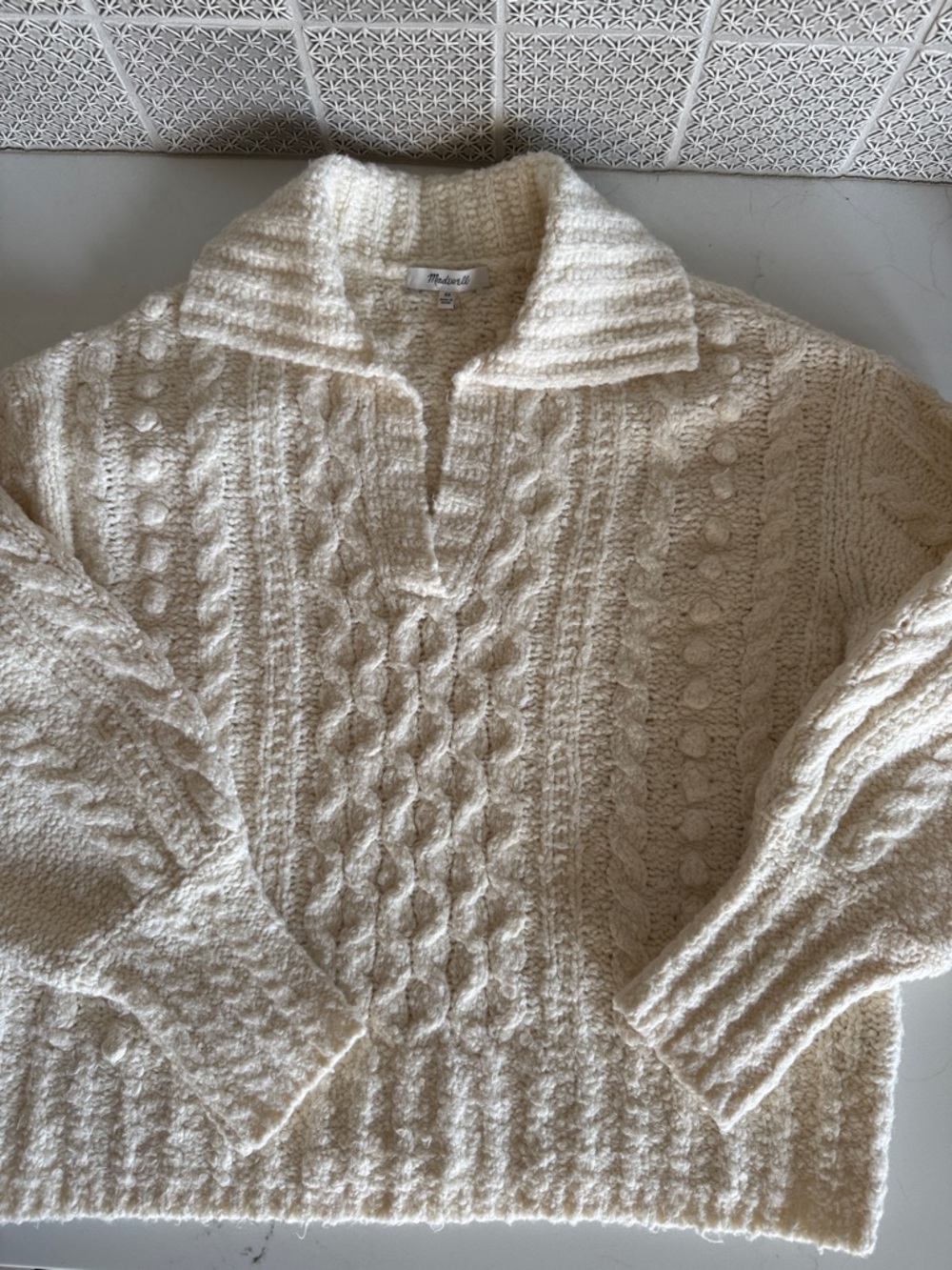 Madewell Cream Cable Knit Collared Sweater